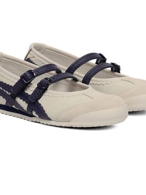Onitsuka Tiger Mary Jane Cream and Navy Mary Jane Strap Flats New without box